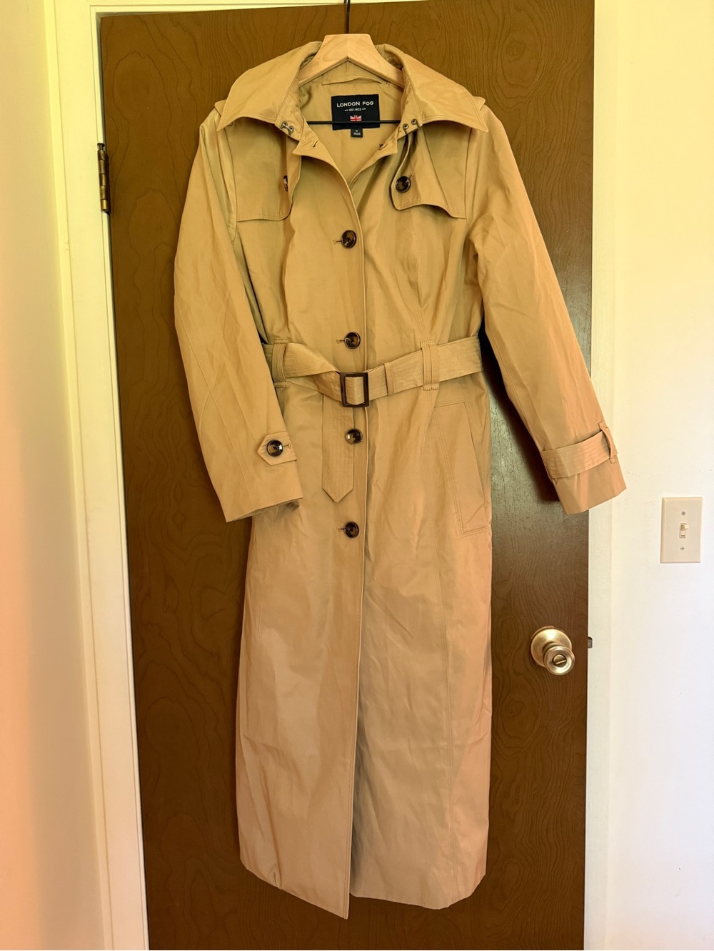 London Fog Belted Maxi Trench Coat with Removable Hood